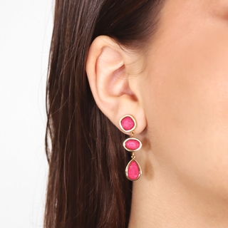 Women's Long Earrings Petal Drop DPE167 Anartxy Surgical Steel 316L-Gold Plated-Pink Crystal